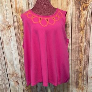 Kim Roger’s 2 X Pink Sleeveless Top with Orange Embroidery